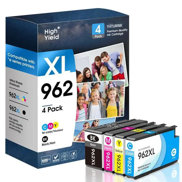 Alt view image 2 of 2 - 962XL Ink Cartridges Combo Pack Compatible for HP 962 Ink Cartridges Works with HP Officejet Pro 9015/9015e 9025/9025e 9020/9020e 9018/9018e 9010/9010e OfficeJet 9012/9012e (BK C M Y)