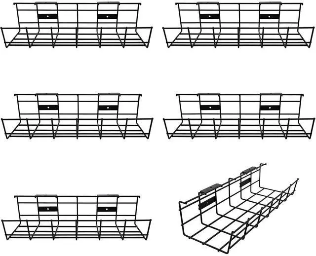Alt view image 5 of 8 - Under Desk Cable Management- 6 Pack Cord Organizer. Metal Wire Cable Management Tray for Office, Studio and Home. Super Sturdy Under Table Cable Managements - Black Cable Organizer