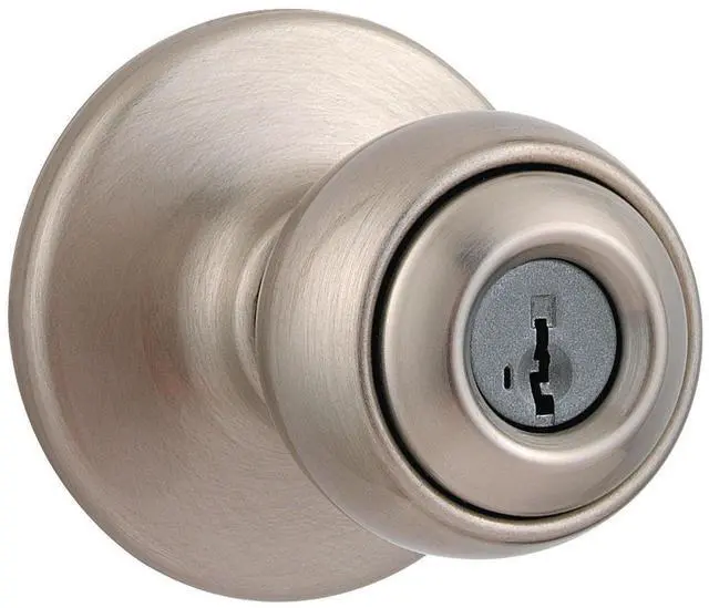 Alt view image 4 of 6 - Polo Entry Door Knob with Lock and Key, Secure Keyed Handle Exterior, Front Entrance and Bedroom, Satin Nickel, Pick Resistant SmartKey Rekey Security and Microban