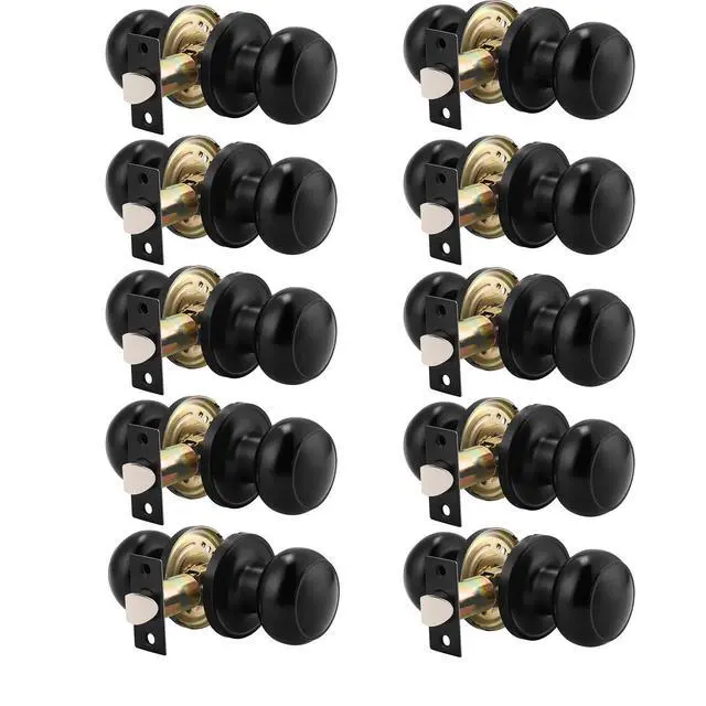 Alt view image 8 of 14 - (10 Pack Round Passage Door Knob(Non-Locking Knobs), Keyless Doorknobs Interior/Exterior Door Lockset,Passage Knobs for Hallway/Closet,Black Finish Modern Design Door Hardware
