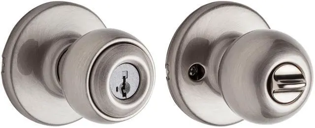 Alt view image 5 of 6 - Polo Entry Door Knob with Lock and Key, Secure Keyed Handle Exterior, Front Entrance and Bedroom, Satin Nickel, Pick Resistant SmartKey Rekey Security and Microban