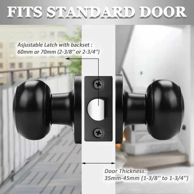 Alt view image 11 of 14 - (10 Pack Round Passage Door Knob(Non-Locking Knobs), Keyless Doorknobs Interior/Exterior Door Lockset,Passage Knobs for Hallway/Closet,Black Finish Modern Design Door Hardware