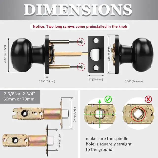 Alt view image 12 of 14 - (10 Pack Round Passage Door Knob(Non-Locking Knobs), Keyless Doorknobs Interior/Exterior Door Lockset,Passage Knobs for Hallway/Closet,Black Finish Modern Design Door Hardware