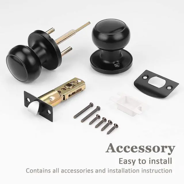Alt view image 13 of 14 - (10 Pack Round Passage Door Knob(Non-Locking Knobs), Keyless Doorknobs Interior/Exterior Door Lockset,Passage Knobs for Hallway/Closet,Black Finish Modern Design Door Hardware