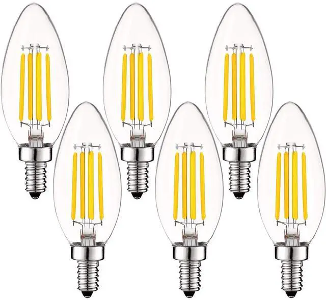 Alt view image 8 of 14 - Vintage Candelabra LED Bulb 60W Equivalent, 550 Lumens, 3500K Natural White, LED Chandelier Light Bulbs 5W, Dimmable, Clear Glass, Filament LED Candle Bulbs, UL Listed, E12 Base (6 Pack)