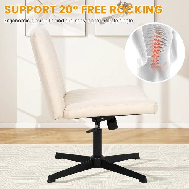 Alt view image 11 of 14 - Criss Cross Chair Desk Computer Chair with Adjustable Back & Height, Comfortable Vanity Chair, 300 Lbs, Beige