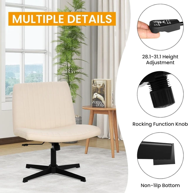 Alt view image 12 of 14 - Criss Cross Chair Desk Computer Chair with Adjustable Back & Height, Comfortable Vanity Chair, 300 Lbs, Beige