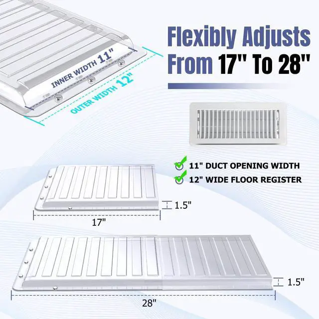 Alt view image 10 of 14 - 2 Pcs Magnetic Air Vent Extender for Under Furniture, Up to 28" | Upgraded Thick PET Material, Deflectors For Home Floor, Fits 10 to 12 Inch Registers, Extends Up to 28 Inch Long