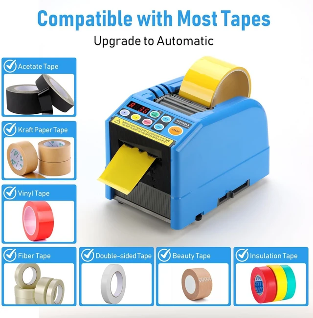 Alt view image 14 of 14 - Upgraded Ceramic Roller Automatic Tape Dispenser, Dual Ribbon Cutting Machine, Adjustable 6-60mm Width 5-999mm Length, Electric Tape Cutter for Business, Shipping, Home & Daily Use