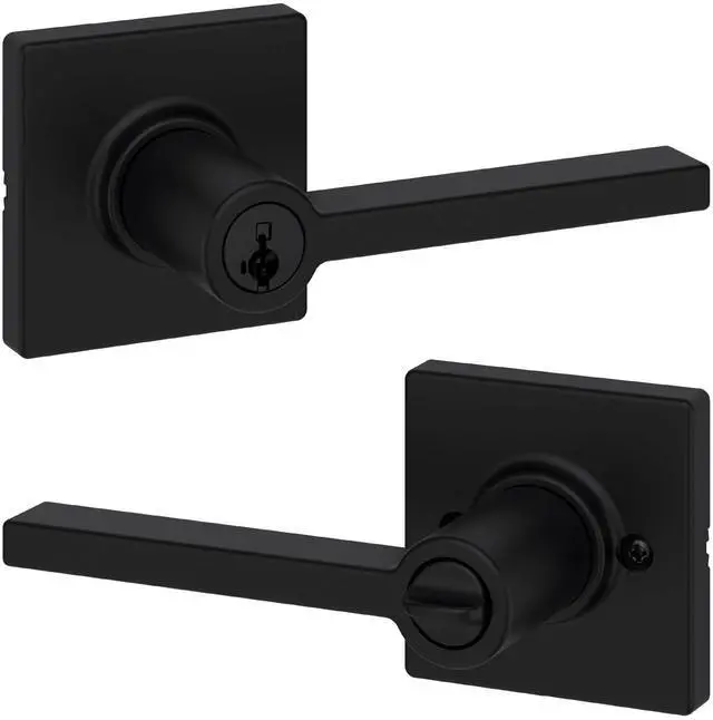 Alt view image 8 of 14 - Casey Entry Door Handle with Lock and Key, Secure Keyed Reversible Lever Exterior, For Front Entrance and Bedrooms, Matte Black, Pick Resistant Smartkey Rekey Security and Microban