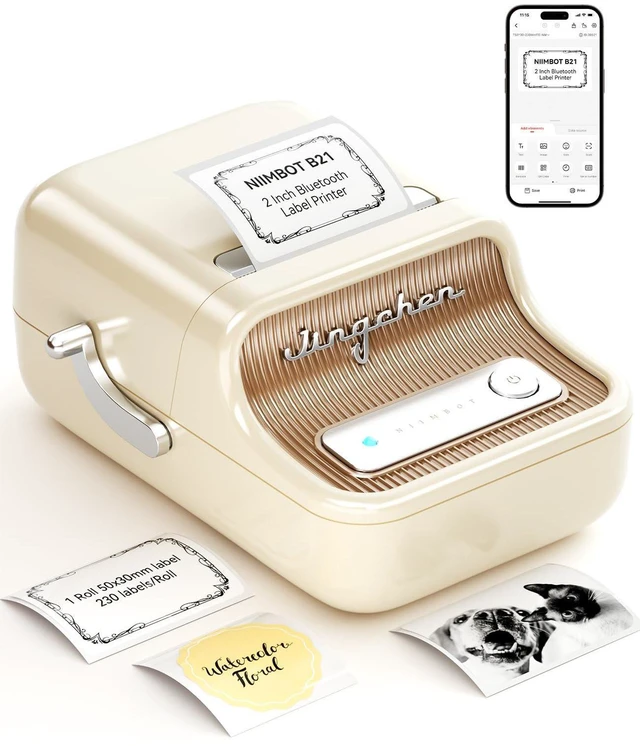 Alt view image 8 of 14 - B21 Label Maker, 2 Inch Bluetooth Thermal Label Printer, White | Retro Sticker Printer, for Address, Logo, Canning Jar, Candle, Mailing,Gift, Compatible with Phones and PC