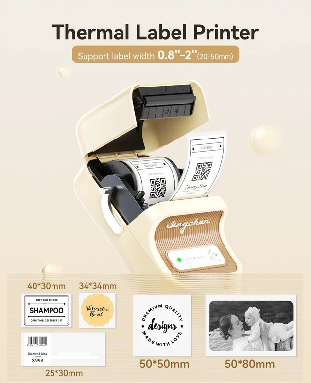 Alt view image 12 of 14 - B21 Label Maker, 2 Inch Bluetooth Thermal Label Printer, White | Retro Sticker Printer, for Address, Logo, Canning Jar, Candle, Mailing,Gift, Compatible with Phones and PC