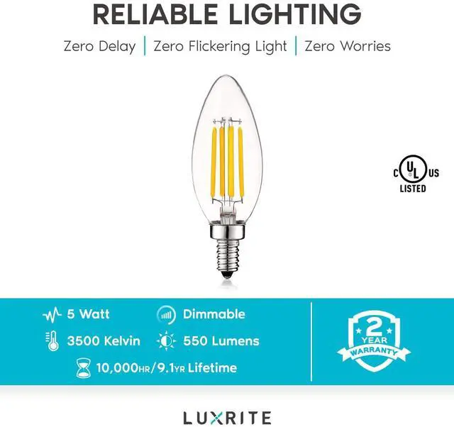 Alt view image 14 of 14 - Vintage Candelabra LED Bulb 60W Equivalent, 550 Lumens, 3500K Natural White, LED Chandelier Light Bulbs 5W, Dimmable, Clear Glass, Filament LED Candle Bulbs, UL Listed, E12 Base (6 Pack)