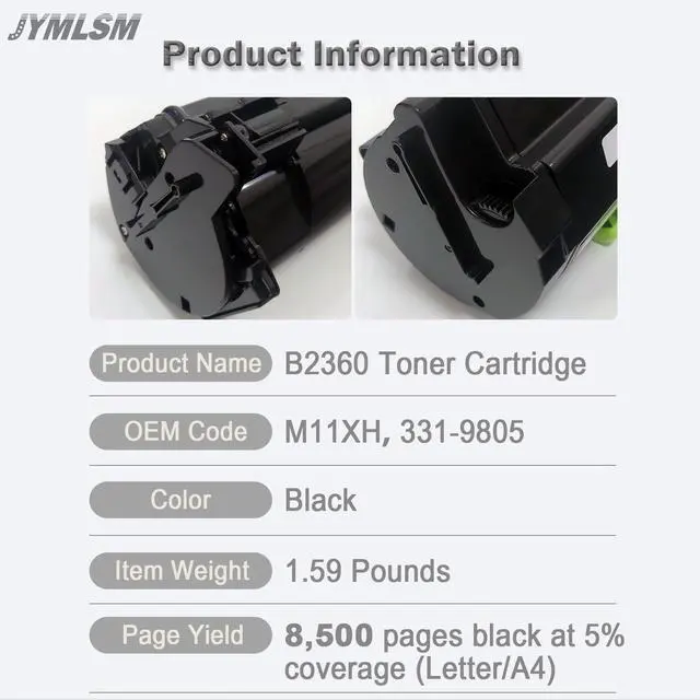 Alt view image 13 of 14 - B2360 Toner Cartridge 2 Pack Compatible with Dell B2360 B2360d B2360dn B2365 B3465dnf B3460 B3460dn B3465dn Printers, M11XH 331-9805 Toner Cartridge (8,500 Pages)