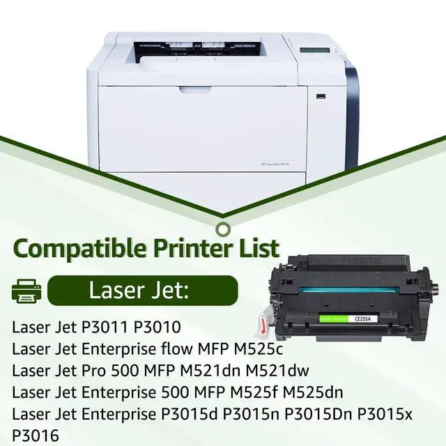 Alt view image 9 of 14 - 55A Toner Cartridge Compatible Replacement for HP 55A CE255A | Works with LaserJet P3015 P3015dn P3015d Pro 500 MFP M521dn M521dw Printer (Black, 2-Pack)