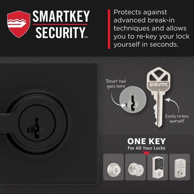 Alt view image 12 of 14 - Casey Entry Door Handle with Lock and Key, Secure Keyed Reversible Lever Exterior, For Front Entrance and Bedrooms, Matte Black, Pick Resistant Smartkey Rekey Security and Microban