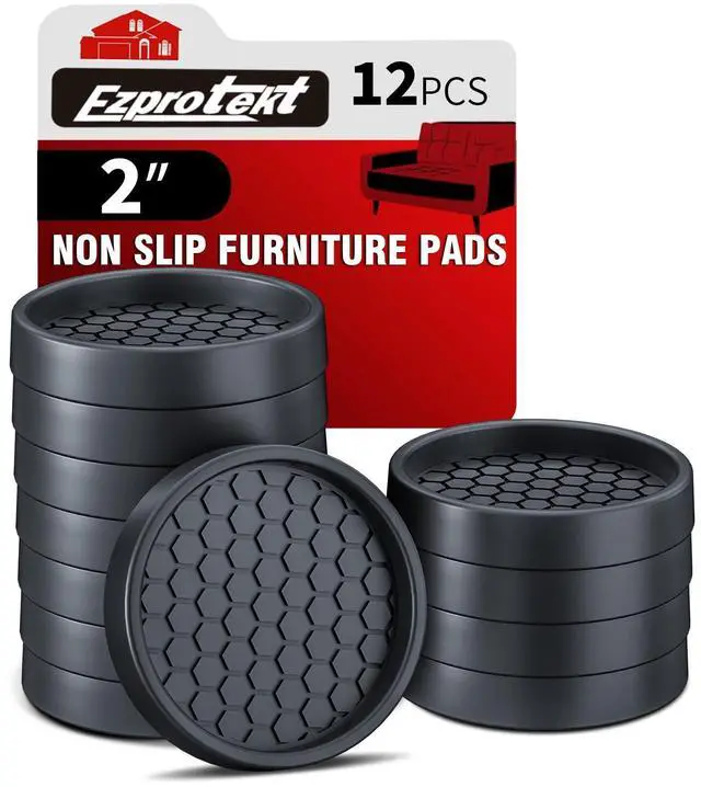 Alt view image 8 of 14 - Non Slip Furniture Pads, 12 Pcs 2" Anti Skid Rubber Furniture Caster Cups, Anti-Slip Furniture Coasters for Hardwood Floors, Anti Slide Floor Protectors for Bed Couch Stoppers (Black)