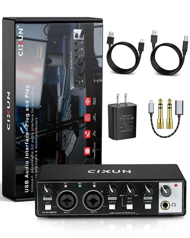 Alt view image 8 of 14 - 2x2 USB-C Audio Interface for PC/Mac Recording, 24-bit/192kHz, Dual TS/XLR Inputs, +48V Phantom Power, Studio/Podcast/Streaming (Matte Black)