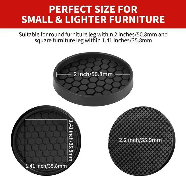 Alt view image 10 of 14 - Non Slip Furniture Pads, 12 Pcs 2" Anti Skid Rubber Furniture Caster Cups, Anti-Slip Furniture Coasters for Hardwood Floors, Anti Slide Floor Protectors for Bed Couch Stoppers (Black)