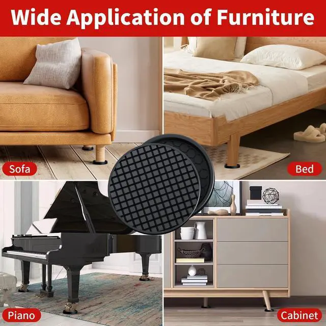 Alt view image 13 of 14 - Non Slip Furniture Pads, 12 Pcs 2" Anti Skid Rubber Furniture Caster Cups, Anti-Slip Furniture Coasters for Hardwood Floors, Anti Slide Floor Protectors for Bed Couch Stoppers (Black)