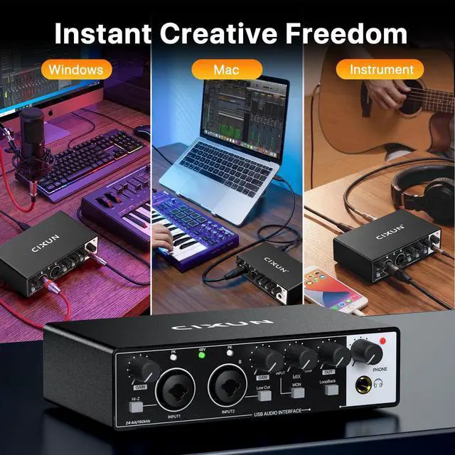 Alt view image 9 of 14 - 2x2 USB-C Audio Interface for PC/Mac Recording, 24-bit/192kHz, Dual TS/XLR Inputs, +48V Phantom Power, Studio/Podcast/Streaming (Matte Black)