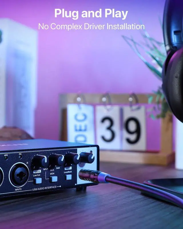 Alt view image 12 of 14 - 2x2 USB-C Audio Interface for PC/Mac Recording, 24-bit/192kHz, Dual TS/XLR Inputs, +48V Phantom Power, Studio/Podcast/Streaming (Matte Black)