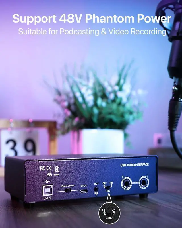 Alt view image 14 of 14 - 2x2 USB-C Audio Interface for PC/Mac Recording, 24-bit/192kHz, Dual TS/XLR Inputs, +48V Phantom Power, Studio/Podcast/Streaming (Matte Black)