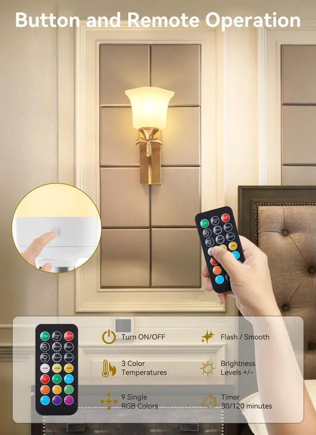 Alt view image 13 of 14 - E26 Rechargeable Light Bulbs with Remote and Timer, 2 Pack | Battery light Bulb with 12 Colors, Brightness Dimmable, 2300mAh 40W Equivalent LED Bulbs for Lamps Sconces Camping Emergency