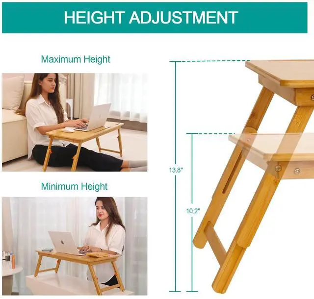Alt view image 12 of 14 - Lap Desk Laptop Table Bamboo Writing Eating Bed Tray Adjustable Angle Height Foldable Desk Tray with Tablet Slot Drawer Breakfast Coffee Tea Table for Sofa Couch Floor Large Size