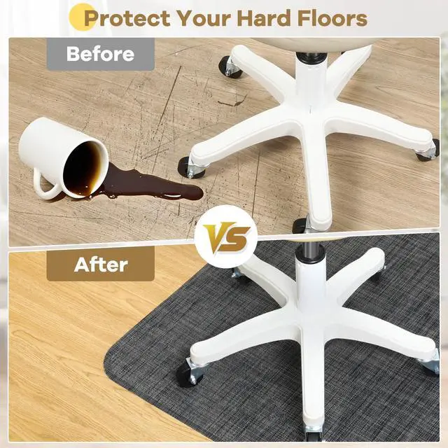 Alt view image 9 of 14 - Large Office Chair Mat for Hardwood Floor, 48" x 60" Desk Floor Mat for Rolling Chair, Heavy Duty Anti-Slip Floor Protector Rug for Home Office, Black