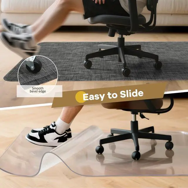 Alt view image 11 of 14 - Large Office Chair Mat for Hardwood Floor, 48" x 60" Desk Floor Mat for Rolling Chair, Heavy Duty Anti-Slip Floor Protector Rug for Home Office, Black