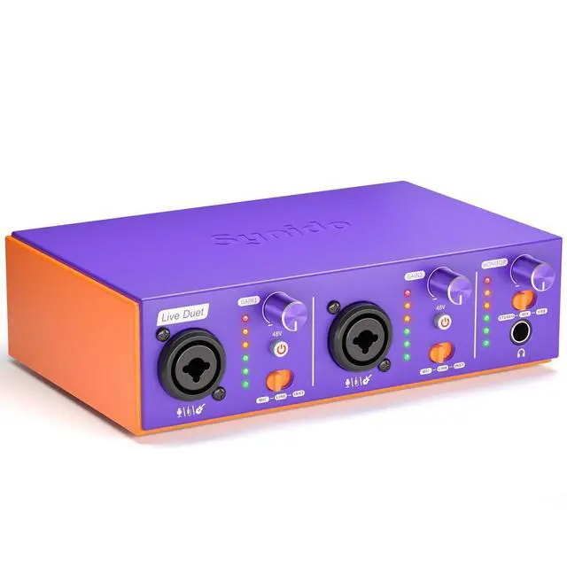 Alt view image 8 of 14 - USB C Audio Interface for Recording Music, Streaming, Podcasting with Dual XLR, Line Input, 24bit/48kHz, 48V Phantom Power, 2-channel, Purple