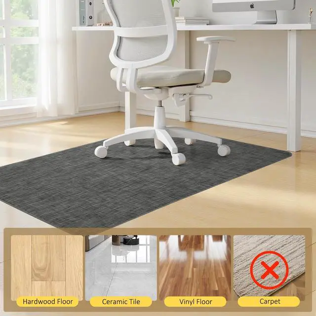 Alt view image 14 of 14 - Large Office Chair Mat for Hardwood Floor, 48" x 60" Desk Floor Mat for Rolling Chair, Heavy Duty Anti-Slip Floor Protector Rug for Home Office, Black