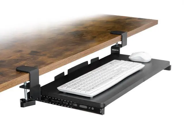 Alt view image 8 of 14 - 24 Clamp-On Under Desk Keyboard Tray, Slide-Out Keyboard Drawer for Desk, Ergonomic Pull-Out Platform with Smooth Gliding Tracks, No-Drill C-Clamp Mount, Under Desk Keyboard Holder
