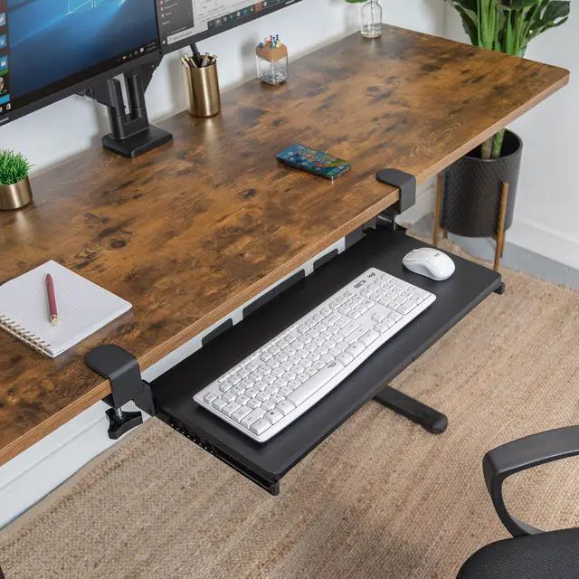 Alt view image 9 of 14 - 24 Clamp-On Under Desk Keyboard Tray, Slide-Out Keyboard Drawer for Desk, Ergonomic Pull-Out Platform with Smooth Gliding Tracks, No-Drill C-Clamp Mount, Under Desk Keyboard Holder