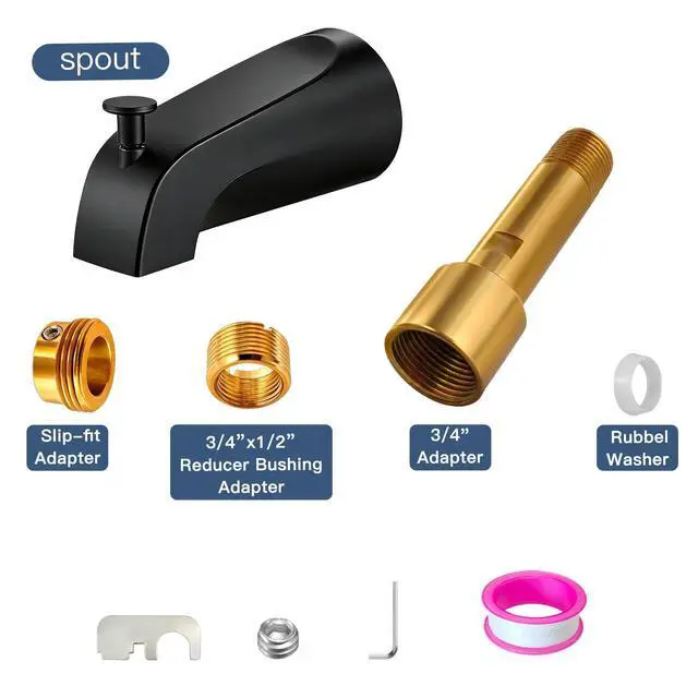 Alt view image 11 of 14 - Matte Black Bathtub Spout with Diverter, All Metal, Brass, 5.3 Inch Tub Spout, Fits 1/2" Copper Slip-On and 1/2" or 3/4" IPS Threaded Pipes, Leak-Free, Pull-Up Diverter
