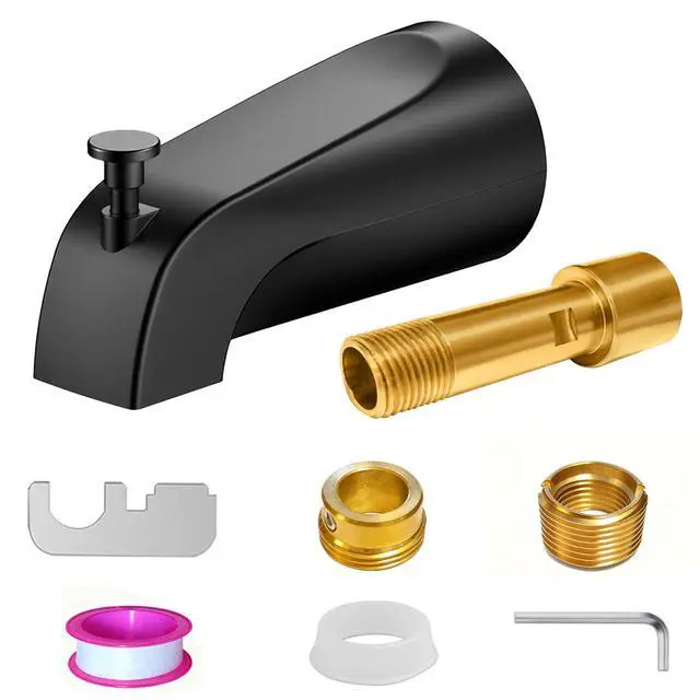 Alt view image 8 of 14 - Matte Black Bathtub Spout with Diverter, All Metal, Brass, 5.3 Inch Tub Spout, Fits 1/2" Copper Slip-On and 1/2" or 3/4" IPS Threaded Pipes, Leak-Free, Pull-Up Diverter
