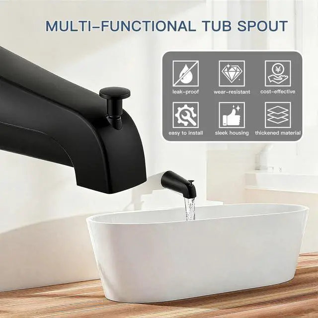 Alt view image 13 of 14 - Matte Black Bathtub Spout with Diverter, All Metal, Brass, 5.3 Inch Tub Spout, Fits 1/2" Copper Slip-On and 1/2" or 3/4" IPS Threaded Pipes, Leak-Free, Pull-Up Diverter