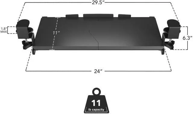 Alt view image 14 of 14 - 24 Clamp-On Under Desk Keyboard Tray, Slide-Out Keyboard Drawer for Desk, Ergonomic Pull-Out Platform with Smooth Gliding Tracks, No-Drill C-Clamp Mount, Under Desk Keyboard Holder