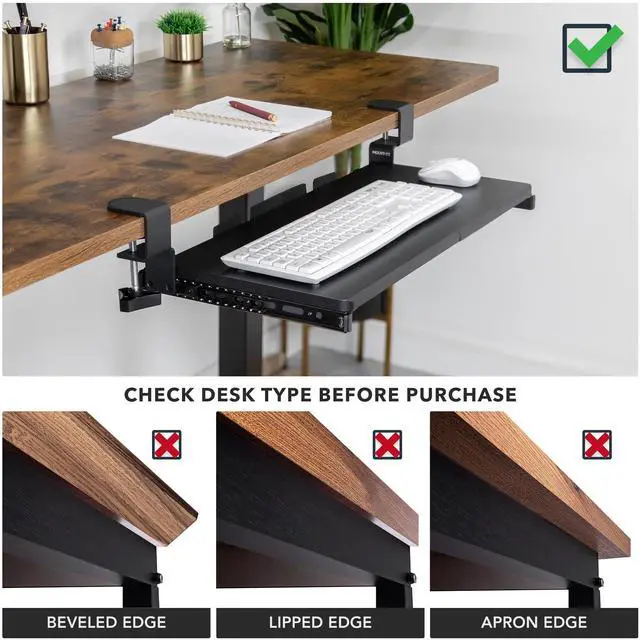 Alt view image 11 of 14 - 24 Clamp-On Under Desk Keyboard Tray, Slide-Out Keyboard Drawer for Desk, Ergonomic Pull-Out Platform with Smooth Gliding Tracks, No-Drill C-Clamp Mount, Under Desk Keyboard Holder