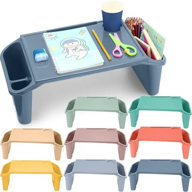 Alt view image 8 of 14 - 8 Pcs Kids Lap Desk Tray Bulk 19.7x9.6x7.1in Portable Lap Tray for Kids Plastic Table with Side Storage Space for Bed Classroom Laptop Children Car Activity Eating Floor (Colorful)