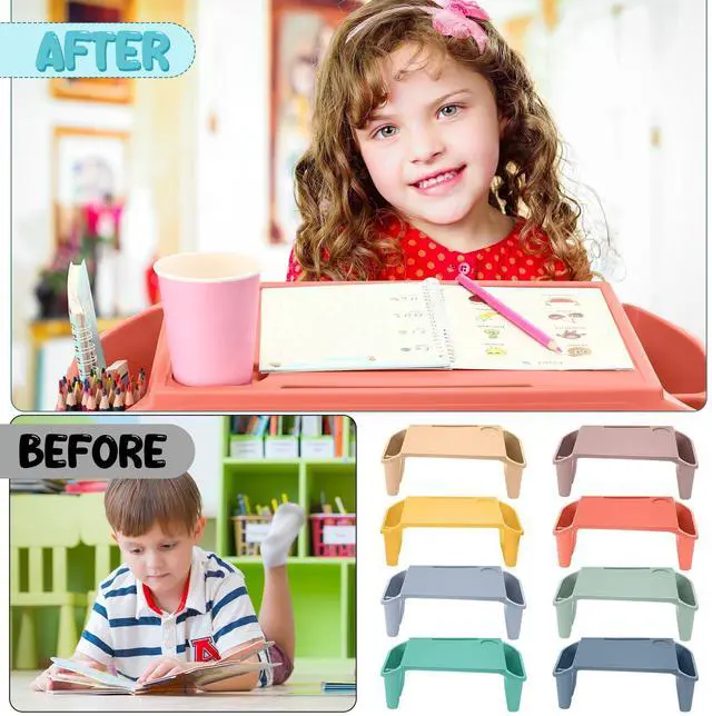 Alt view image 11 of 14 - 8 Pcs Kids Lap Desk Tray Bulk 19.7x9.6x7.1in Portable Lap Tray for Kids Plastic Table with Side Storage Space for Bed Classroom Laptop Children Car Activity Eating Floor (Colorful)