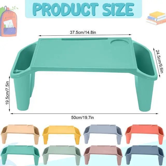 Alt view image 9 of 14 - 8 Pcs Kids Lap Desk Tray Bulk 19.7x9.6x7.1in Portable Lap Tray for Kids Plastic Table with Side Storage Space for Bed Classroom Laptop Children Car Activity Eating Floor (Colorful)