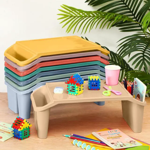 Alt view image 12 of 14 - 8 Pcs Kids Lap Desk Tray Bulk 19.7x9.6x7.1in Portable Lap Tray for Kids Plastic Table with Side Storage Space for Bed Classroom Laptop Children Car Activity Eating Floor (Colorful)