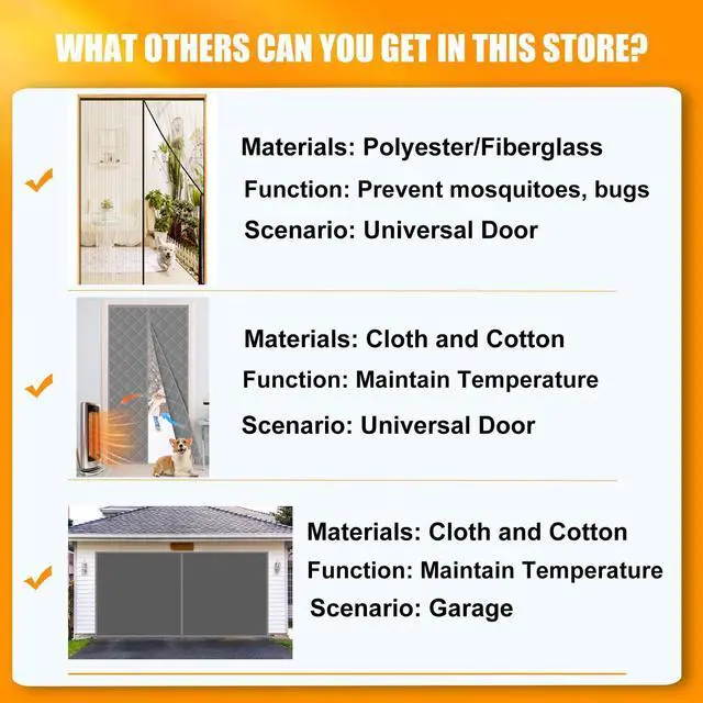 Alt view image 10 of 14 - Garage Screen Doors for 2-Car Garage -16x7FT, Fiberglass, Black | 2300g/5.1 Lb Heavy Duty Magnetic Door Screen, Hands-Free with 6 Roll Up Straps for Patio, Outdoor, Gym, Sun House Porch