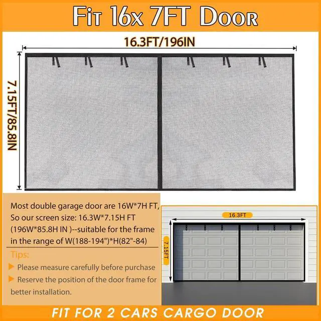 Alt view image 9 of 14 - Garage Screen Doors for 2-Car Garage -16x7FT, Fiberglass, Black | 2300g/5.1 Lb Heavy Duty Magnetic Door Screen, Hands-Free with 6 Roll Up Straps for Patio, Outdoor, Gym, Sun House Porch