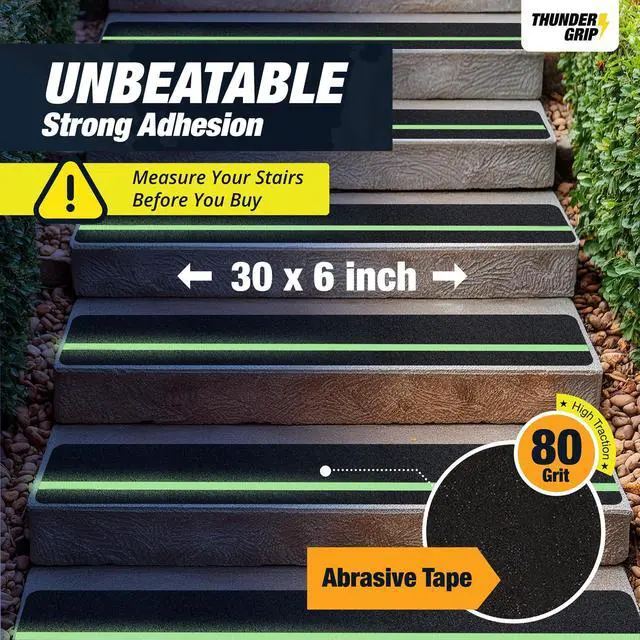Alt view image 9 of 12 - Glow in the Dark 30" x 6"-12-Pack Weather Resistant Outdoor Stair Treads 80-Grit