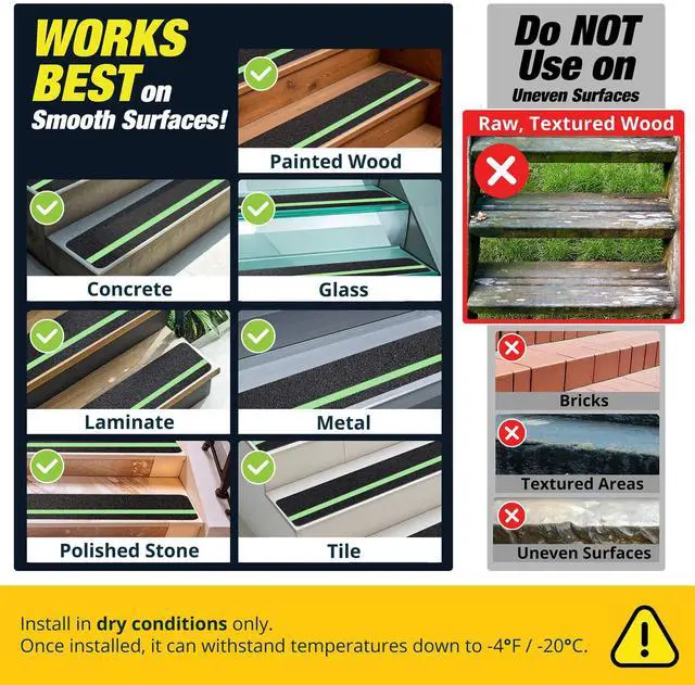 Alt view image 11 of 12 - Glow in the Dark 30" x 6"-12-Pack Weather Resistant Outdoor Stair Treads 80-Grit