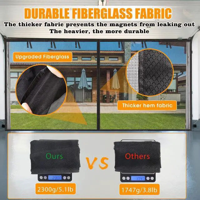 Alt view image 11 of 14 - Garage Screen Doors for 2-Car Garage -16x7FT, Fiberglass, Black | 2300g/5.1 Lb Heavy Duty Magnetic Door Screen, Hands-Free with 6 Roll Up Straps for Patio, Outdoor, Gym, Sun House Porch