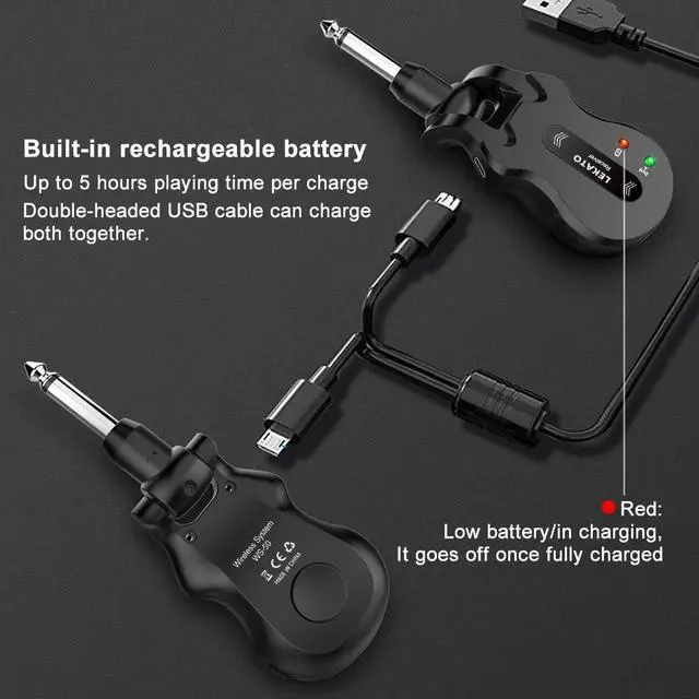 Alt view image 13 of 14 - LEKATO 5.8Ghz Wireless Guitar System 4 Channels Audio Digital Guitar Transmitter Receiver